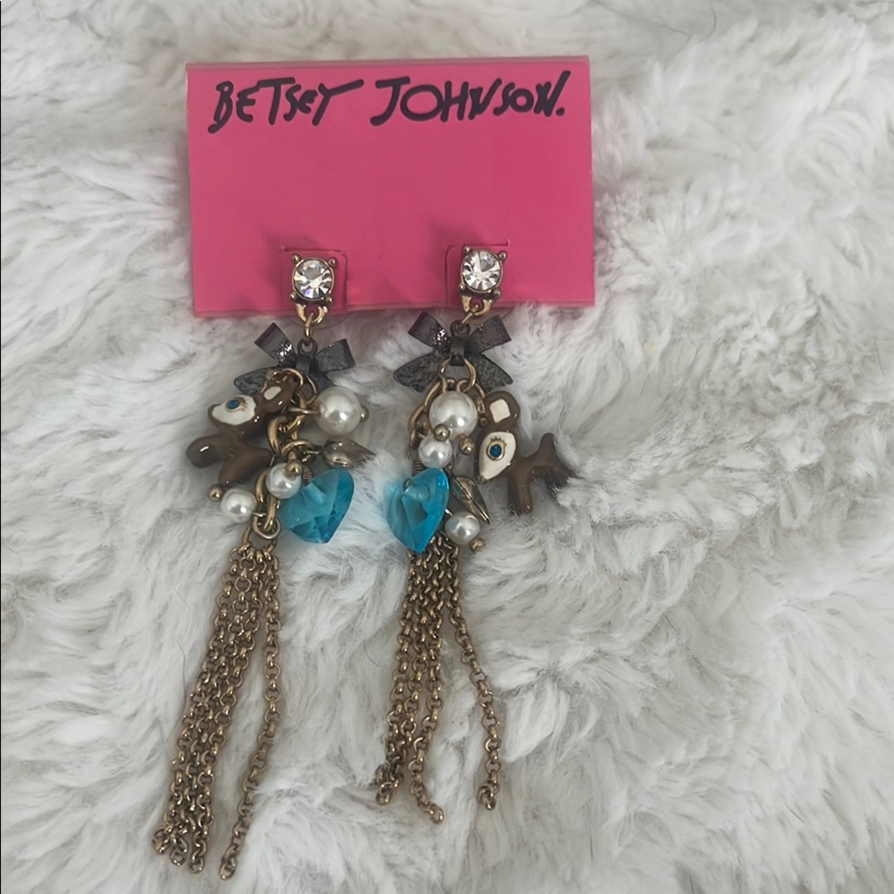 Betsey Johnson Gold and Blue Dangle Earrings